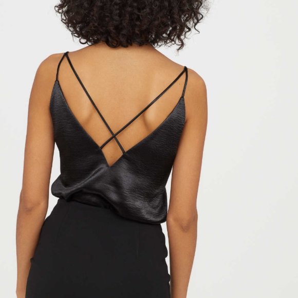 H&M V-neck satin camisole black - Picture 4 of 11